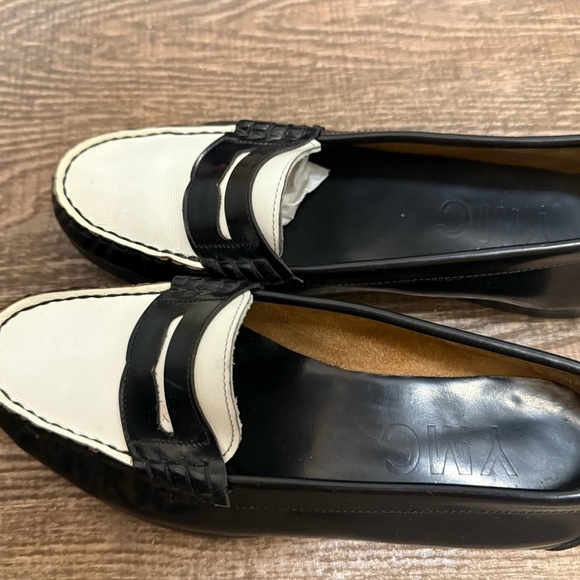 YMC size 7.5 GUC wood bottom Two-Tone Black and White Loafers - Picture 9 of 11